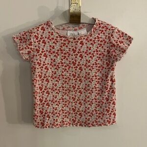 Zara Kids White and Red Floral Short Sleeve Tee